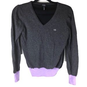 Escada Sport Virgin Wool Colorblock V-Neck Studded Logo Sweater Size Medium